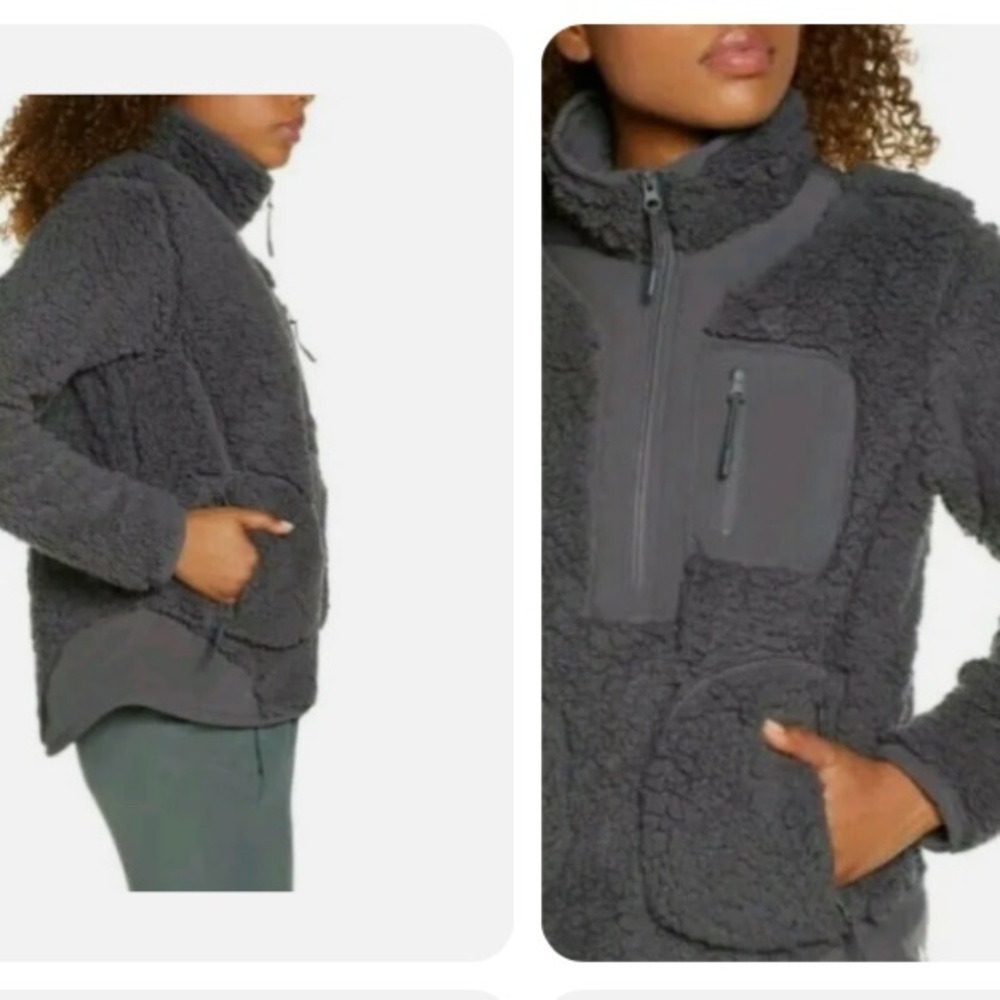 Zella Faux Shearling Pullover Jacket Mix it Up 1/2 Zip Gray S - Picture 3 of 6